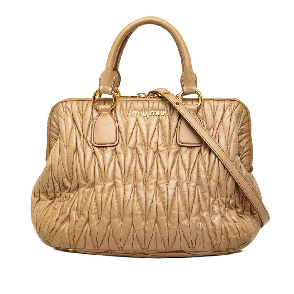 Miu Miu Matelasse Leather Shoulder Bag Gold Tan